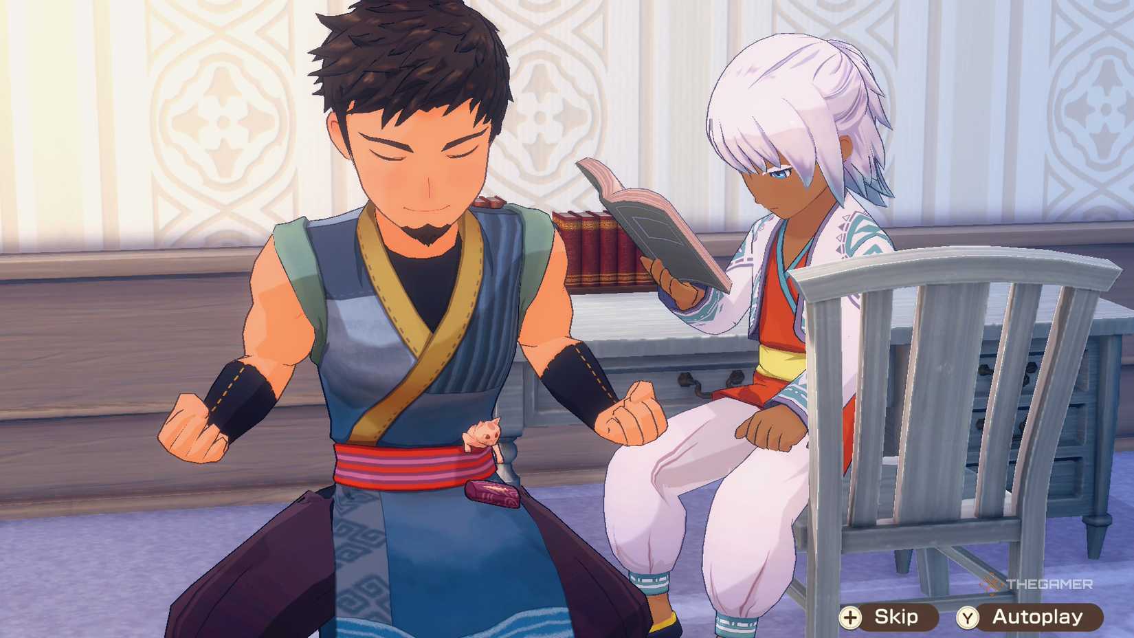 Arata training near Samir in Story of Seasons Grand Bazaar.