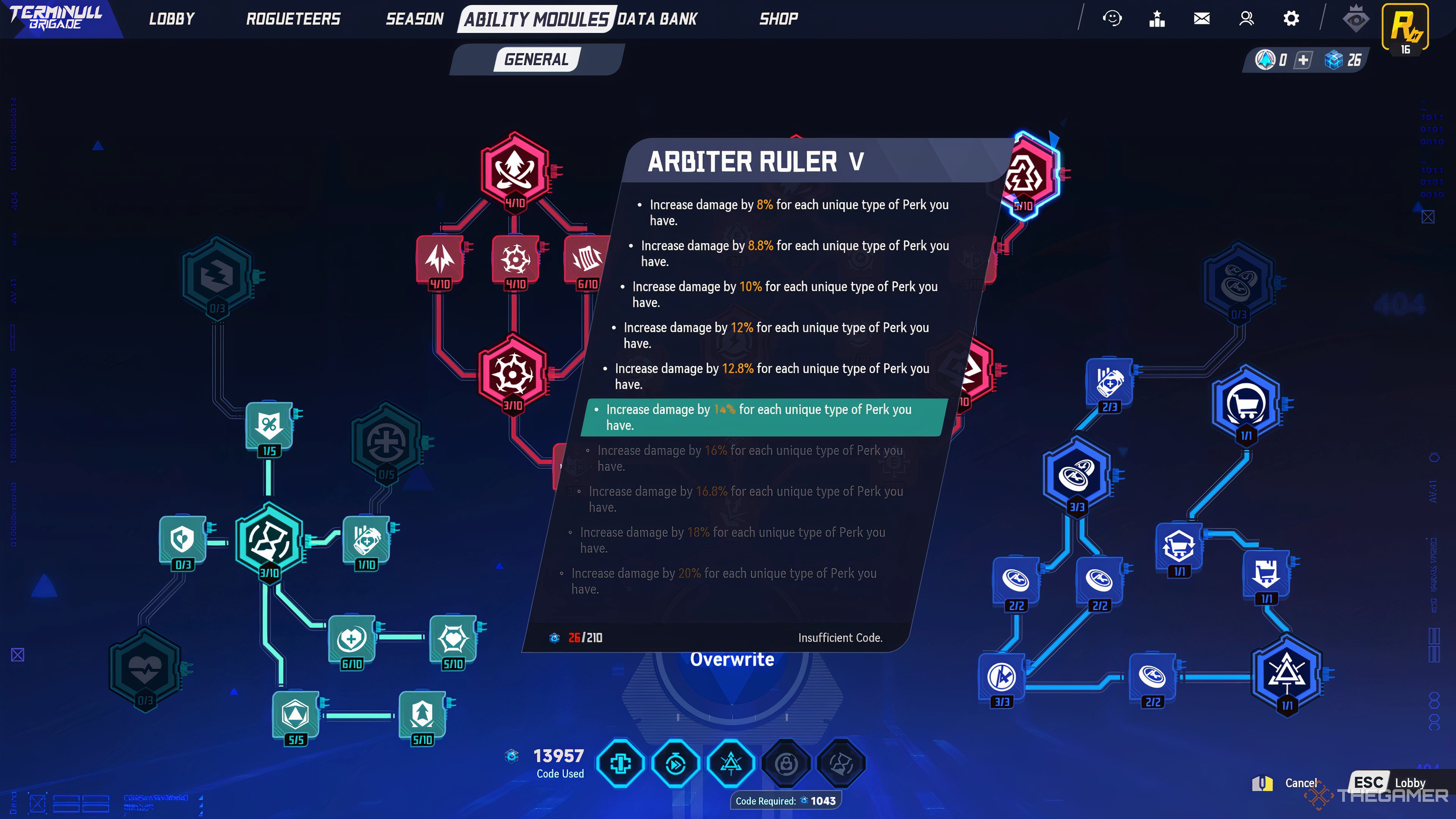 Arbiter Ruler node in the combat tree in the Ability Module screen.