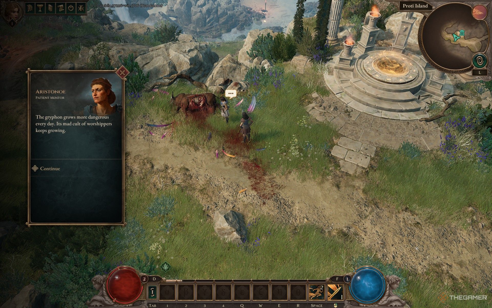 Aristonoe talking about the Gryphon at the start of Titan Quest 2.