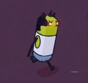 Close up of a Bile Runner, a green humanoid with glowing yellow eyes, in Guntouchables.
