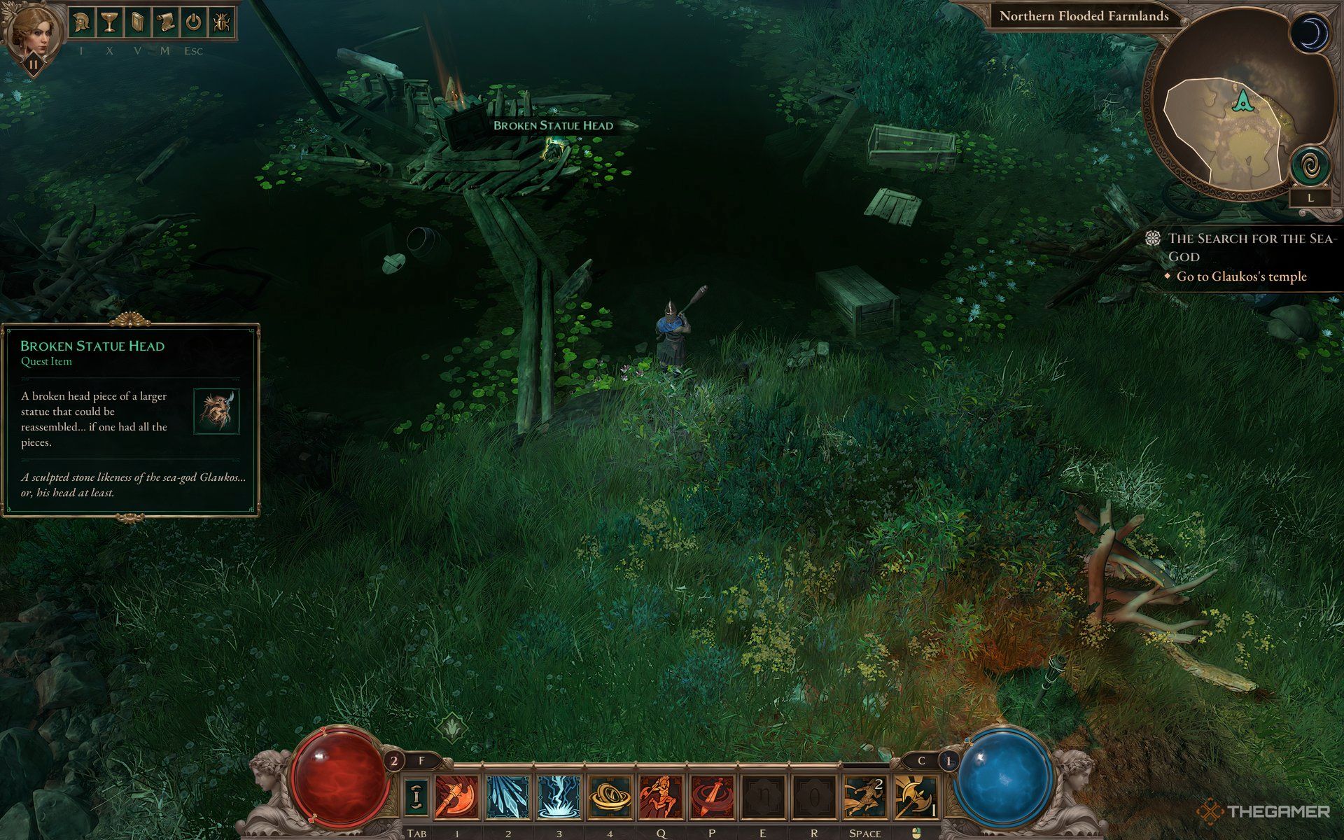Broken statue head location for the Shattered God quest in Titan Quest 2.