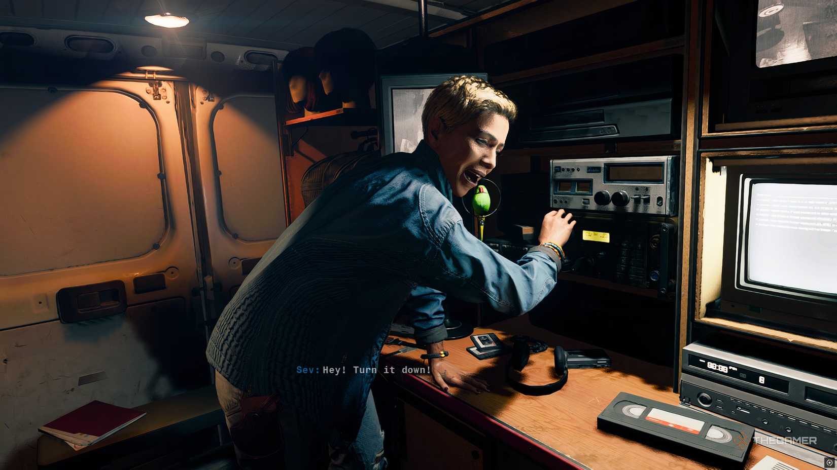 The player in Call of Duty: Black Ops 6 interacting with a character in a van. 