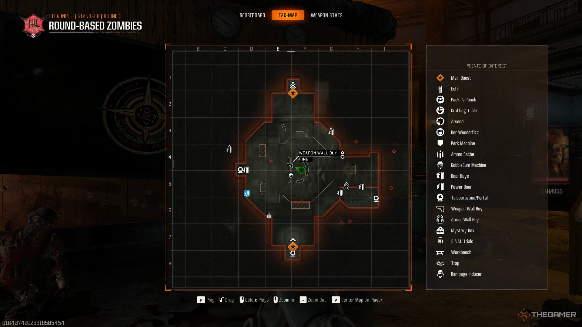 The map of Call of Duty: Black Ops 6 Zombies showing the players postion at the Wall Buy for the GS24.