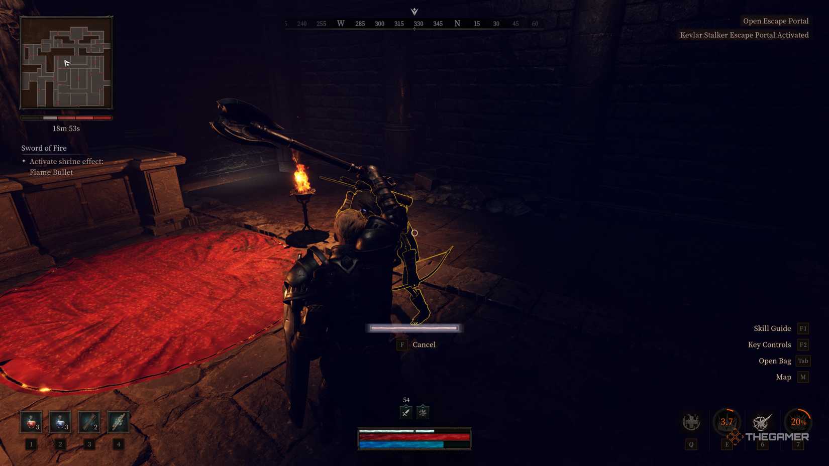 Clad fighting a skeletal archer in a dungeon.