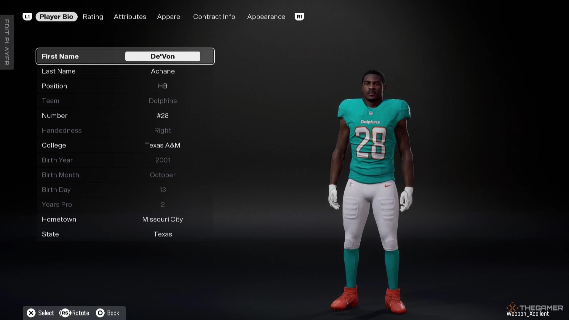 De'Von Achane in Madden NFL 26.