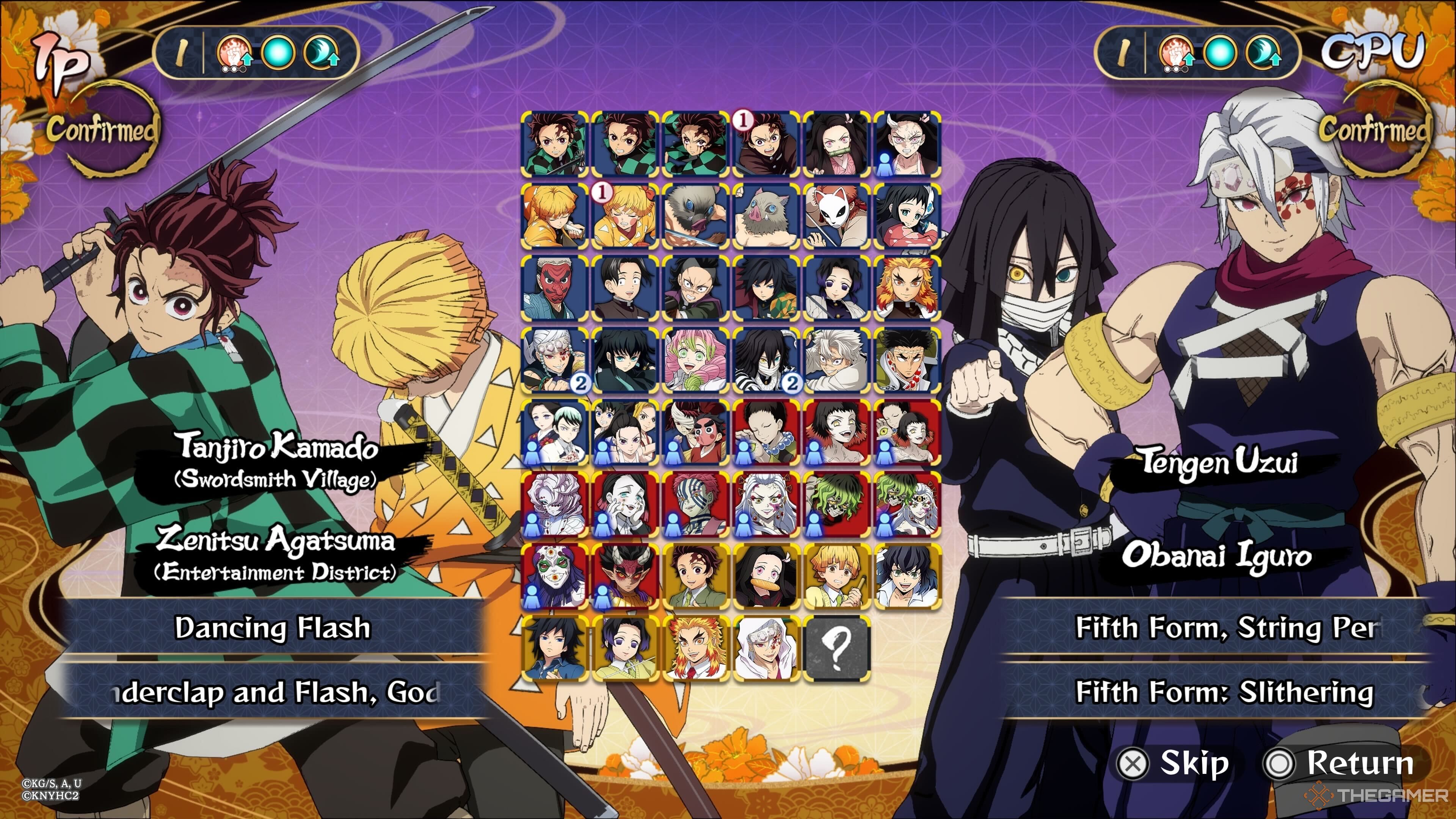 A bunch of characters in Demon Slayer: The Hinokami Chronicles 2 in their alternate outfits.