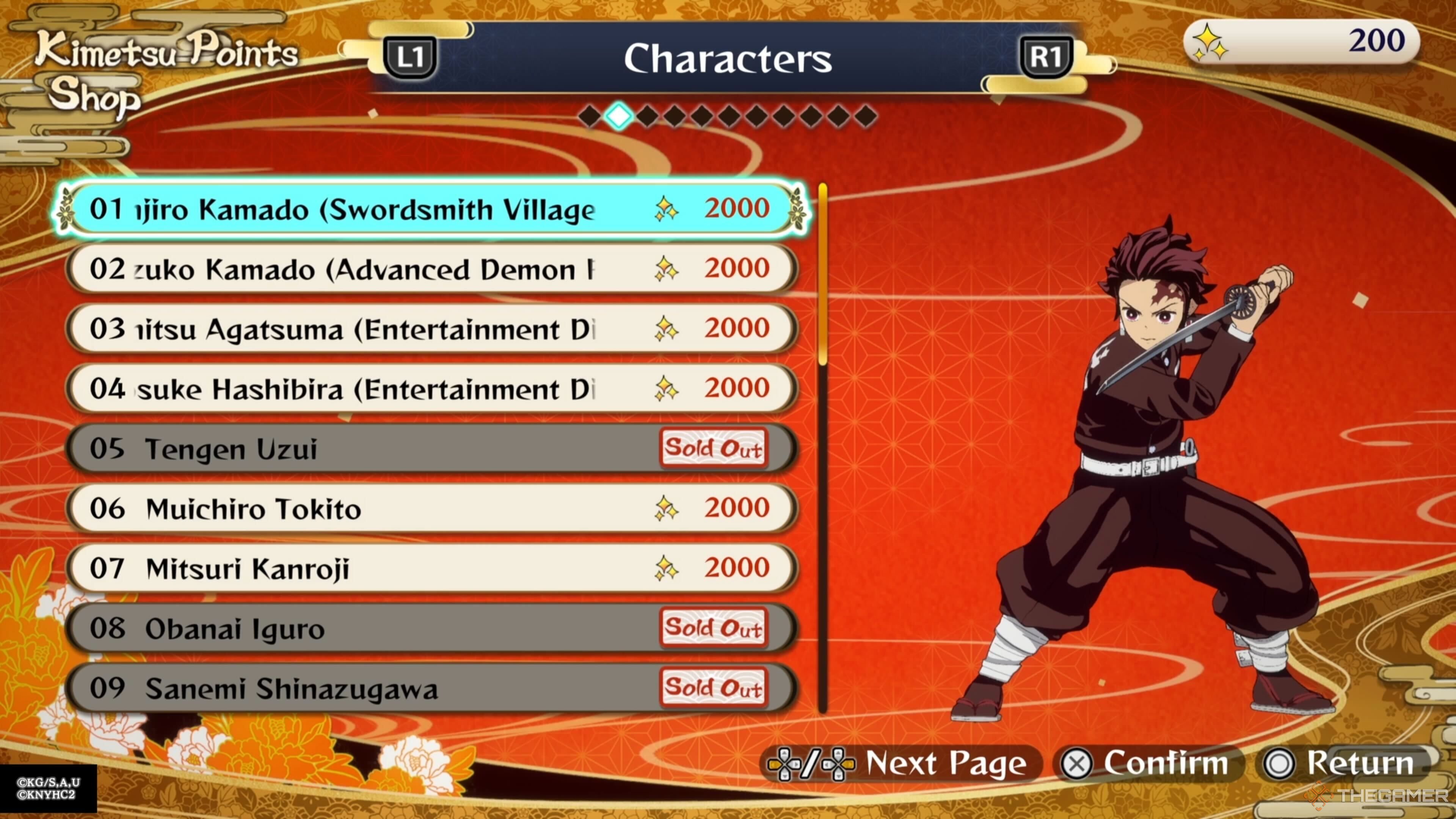 The character shop screen in Demon Slayer: The Hinokami Chronicles 2.
