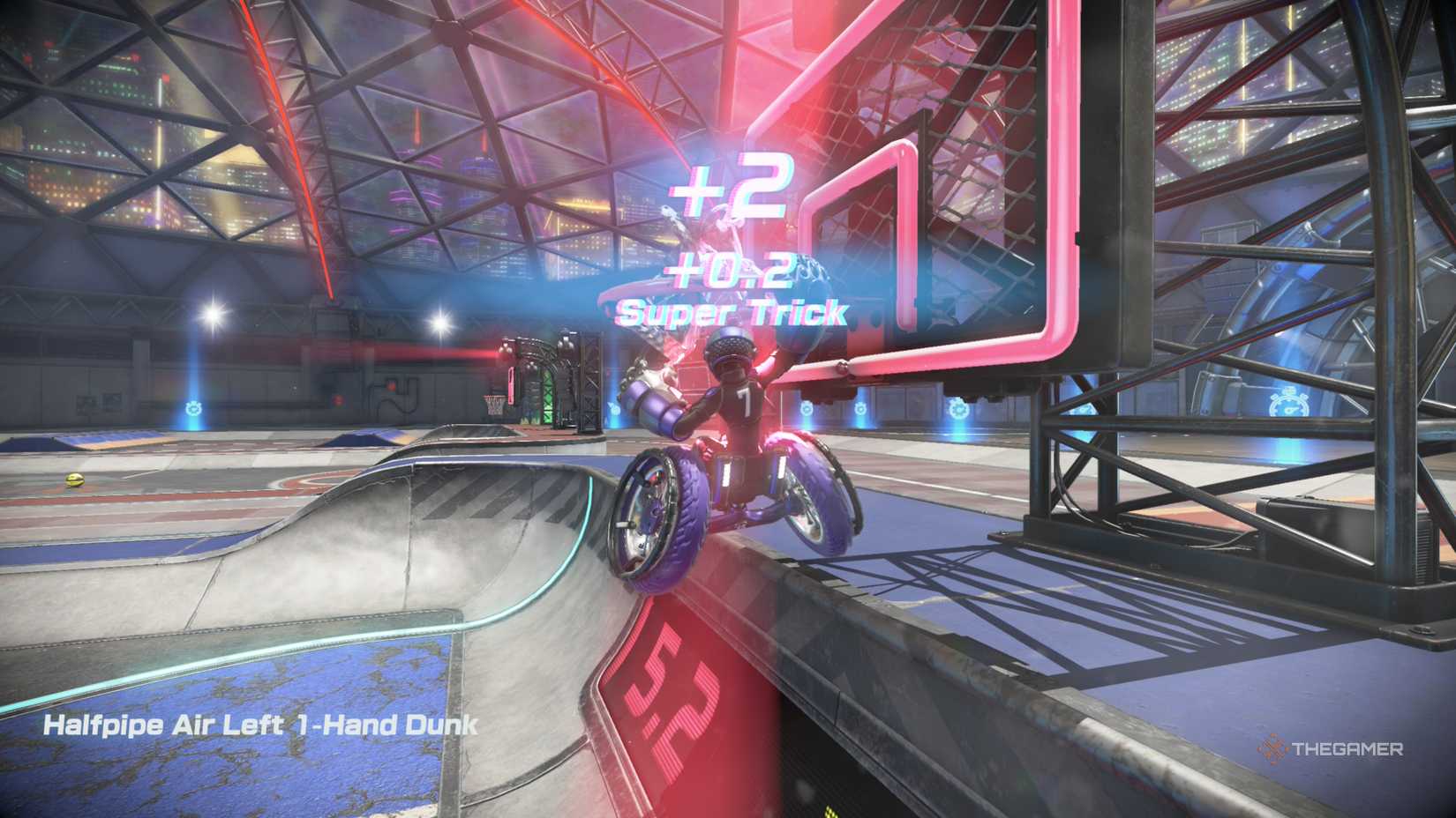 The player scoring after performing a Slam Dunk in Drag x Drive.