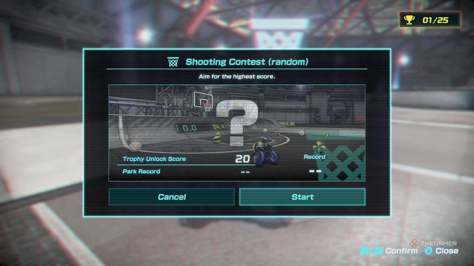 A window showing the Shooting Contest start menu in Drag x Drive.