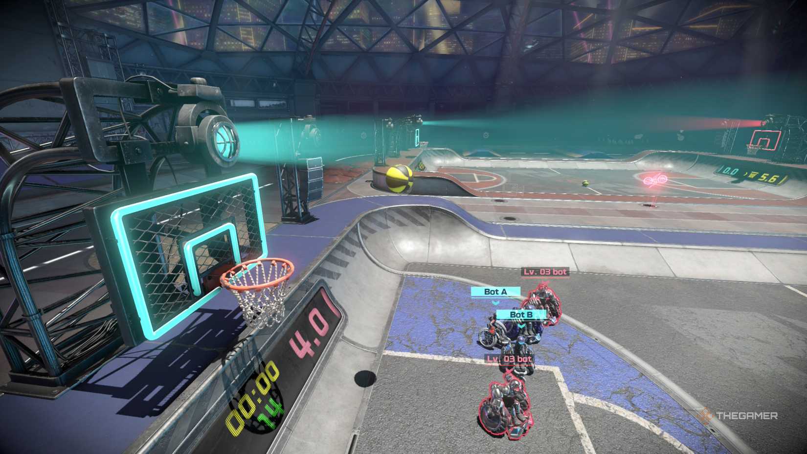 The camera focusing on the ball when the time is over in Drag x Drive.
