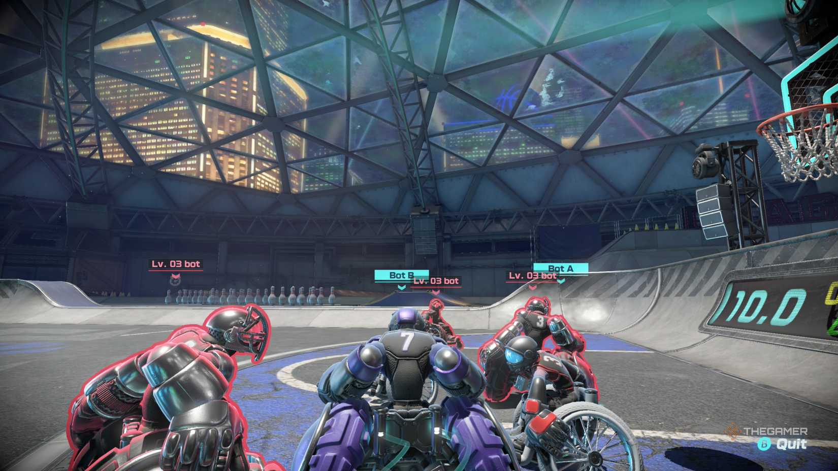 The player moving between many players in Drag x Drive.