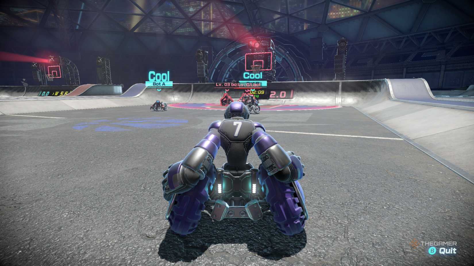The player driving backwards after scoring in Drag x Drive.