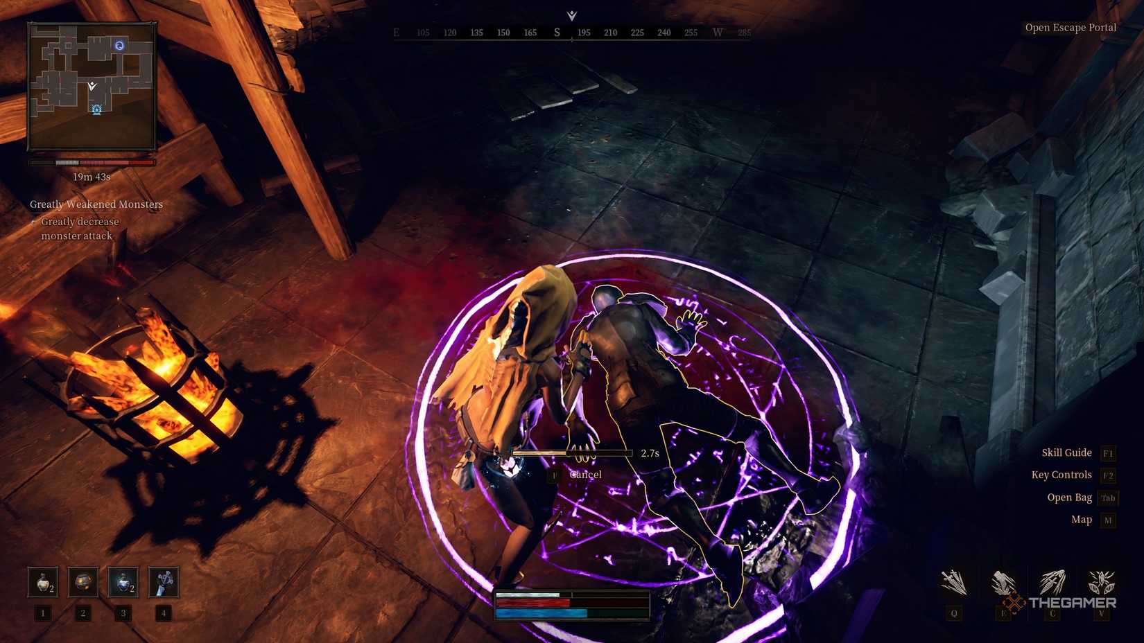 Dungeon Stalkers Rio searching a body on the ground.