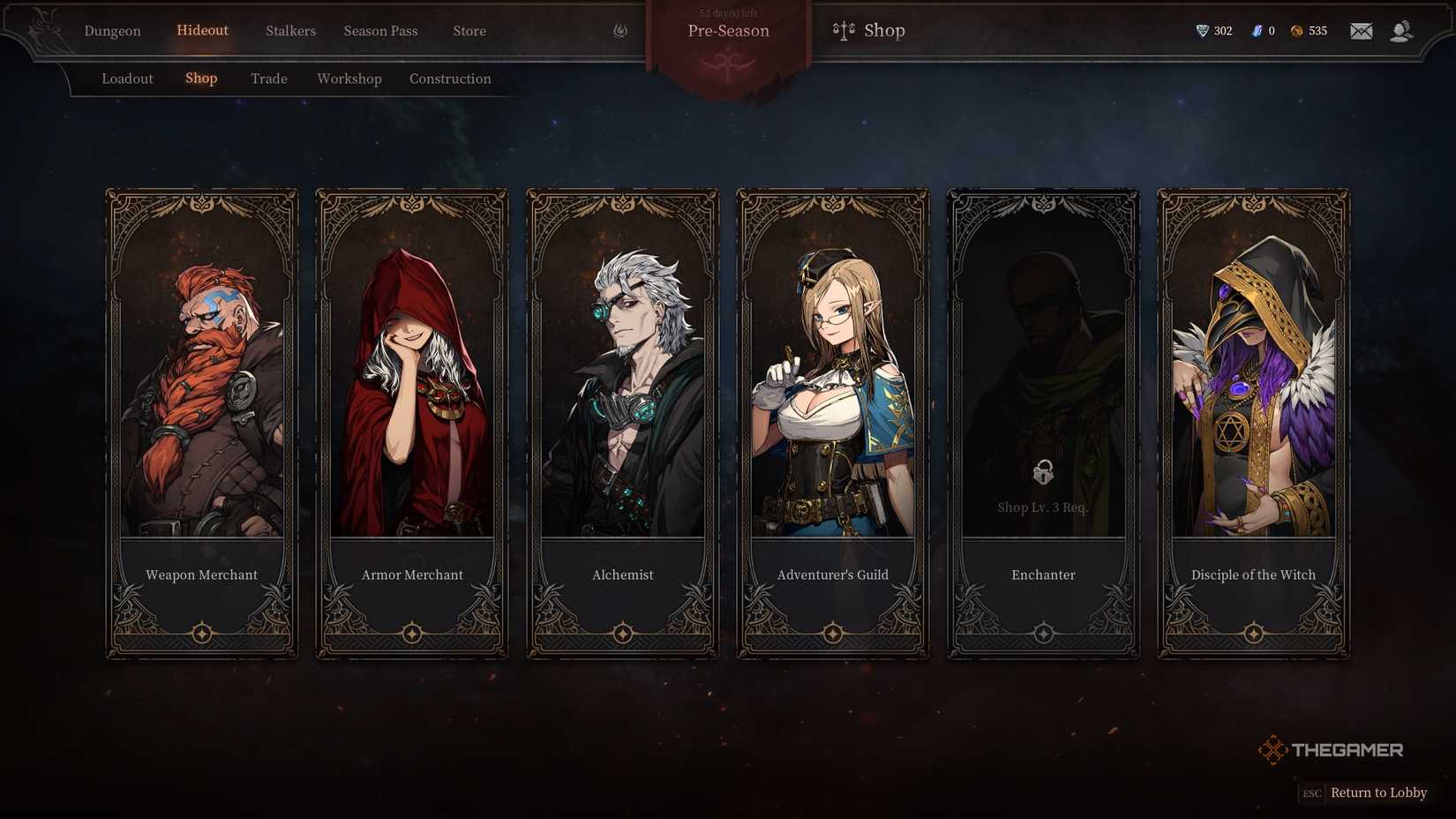 Dungeon Stalkers Shop Menu with NPC art lined up.