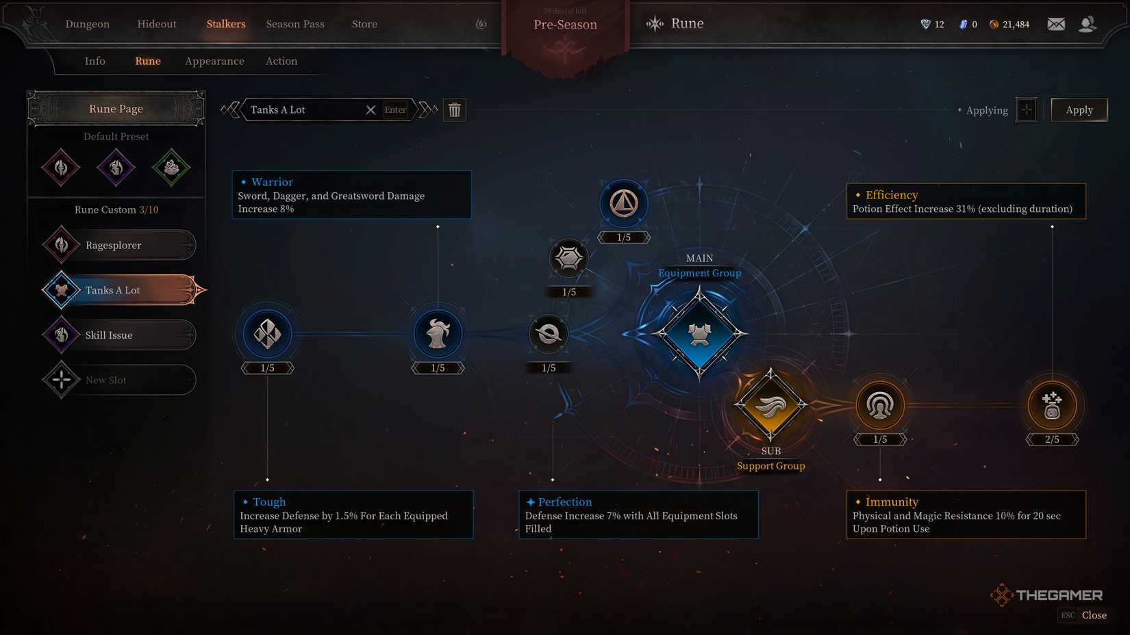 Equipment and Support group runes for defense and survivability.