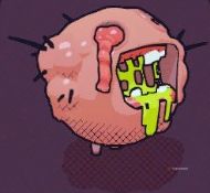 Close up of a Floater, a giant floating head with an open mouth, green spit, and a tendril, in Guntouchables.