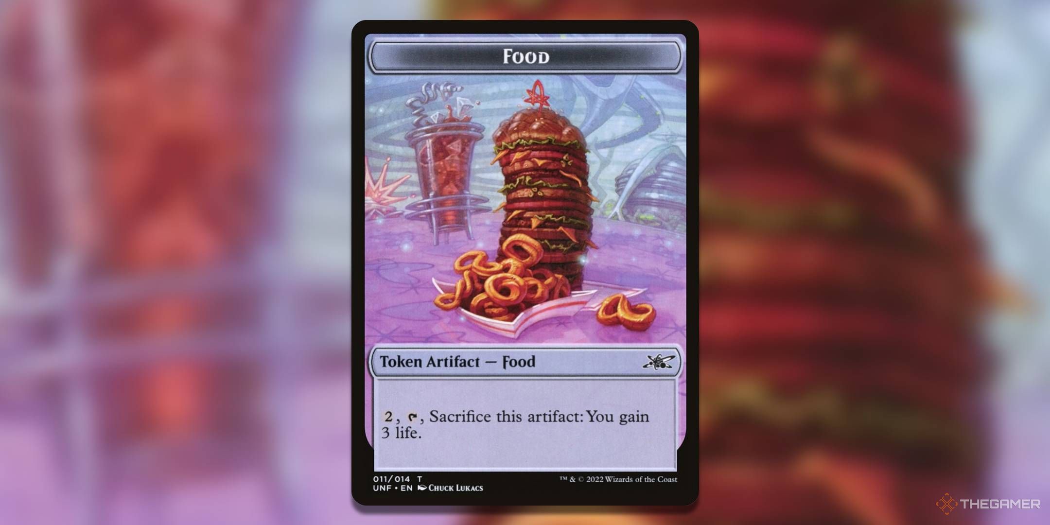 A Food token from Magic: The Gathering's Unfinity set.