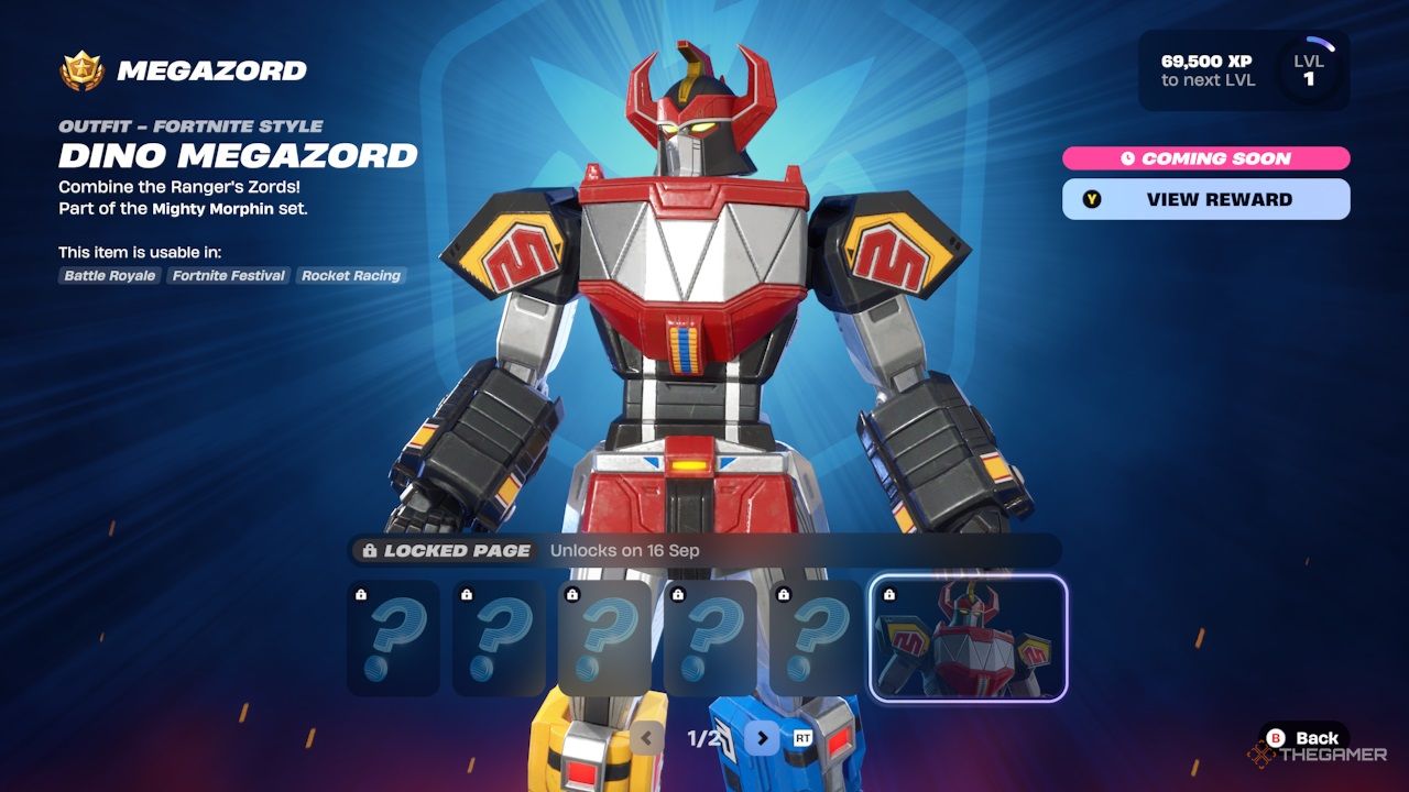 Fortnite Chapter 6 Season 4 - Battle Pass Megazord Rewards page.