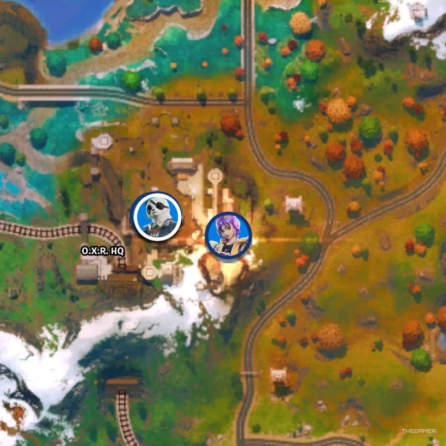 The map showing the location of Agent Patch, Gamer Girl Mae, Lt. Ripp Slade, and Onyx Winter in Fortnite: Chapter 6, Season 4.