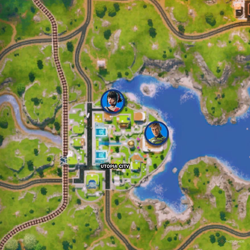 Map showing the location of Morgan Myst and Killswitch in Fortnite: Chapter 6, Season 4.