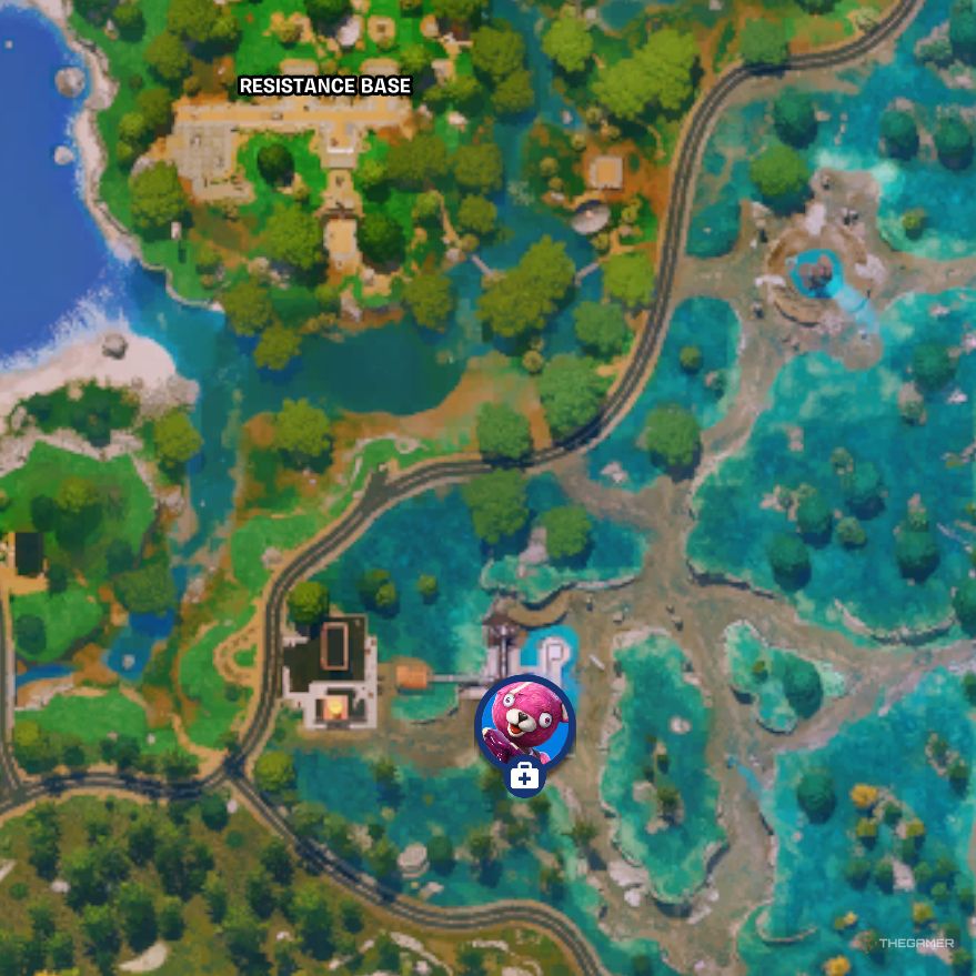 Map showing the location of Cuddle Team Leader in Fortnite: Chapter 6, Season 4.