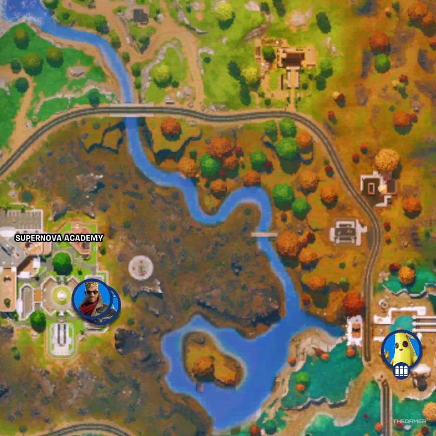 Map showing the location of Peely in Fortnite: Chapter 6, Season 4.
