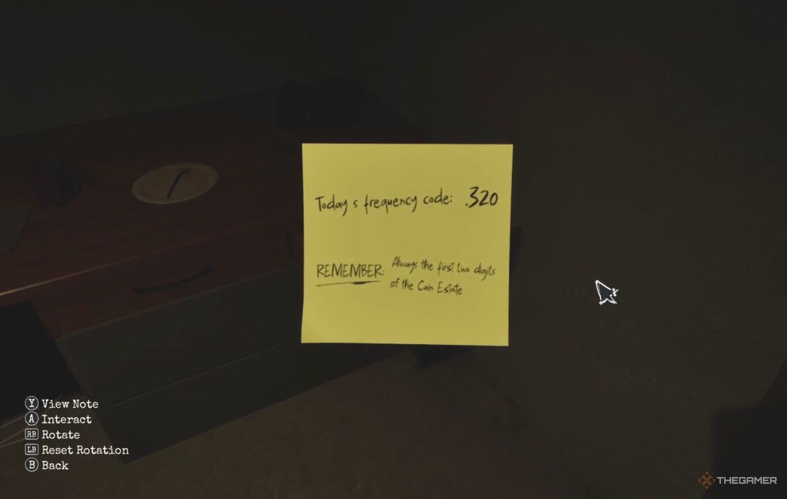 Frequency code post-it needed for the code to get into the mansion in Dead Take.