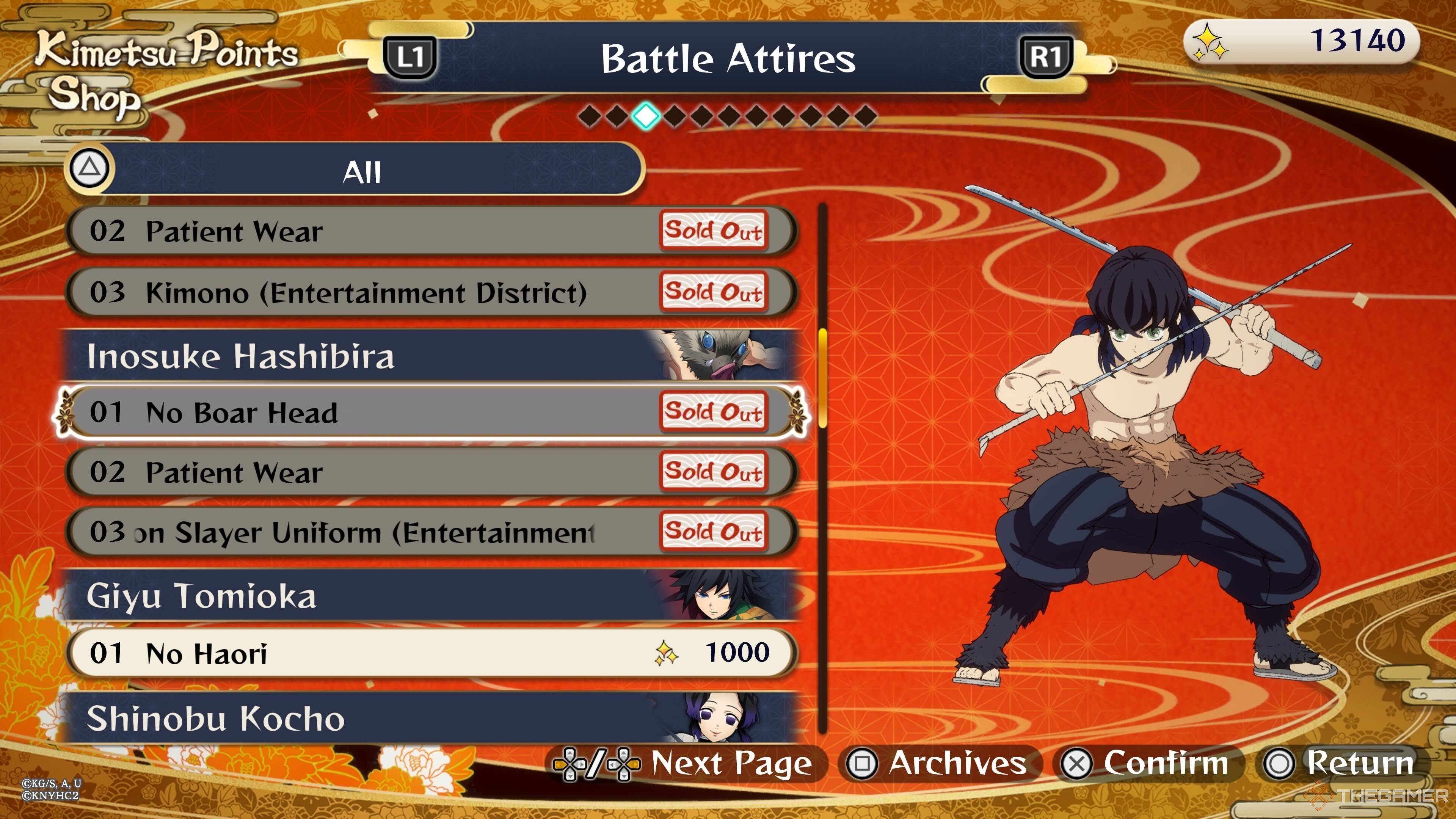 Inosuke in the shop in Demon Slayer: The Hinokami Chronicles 2.