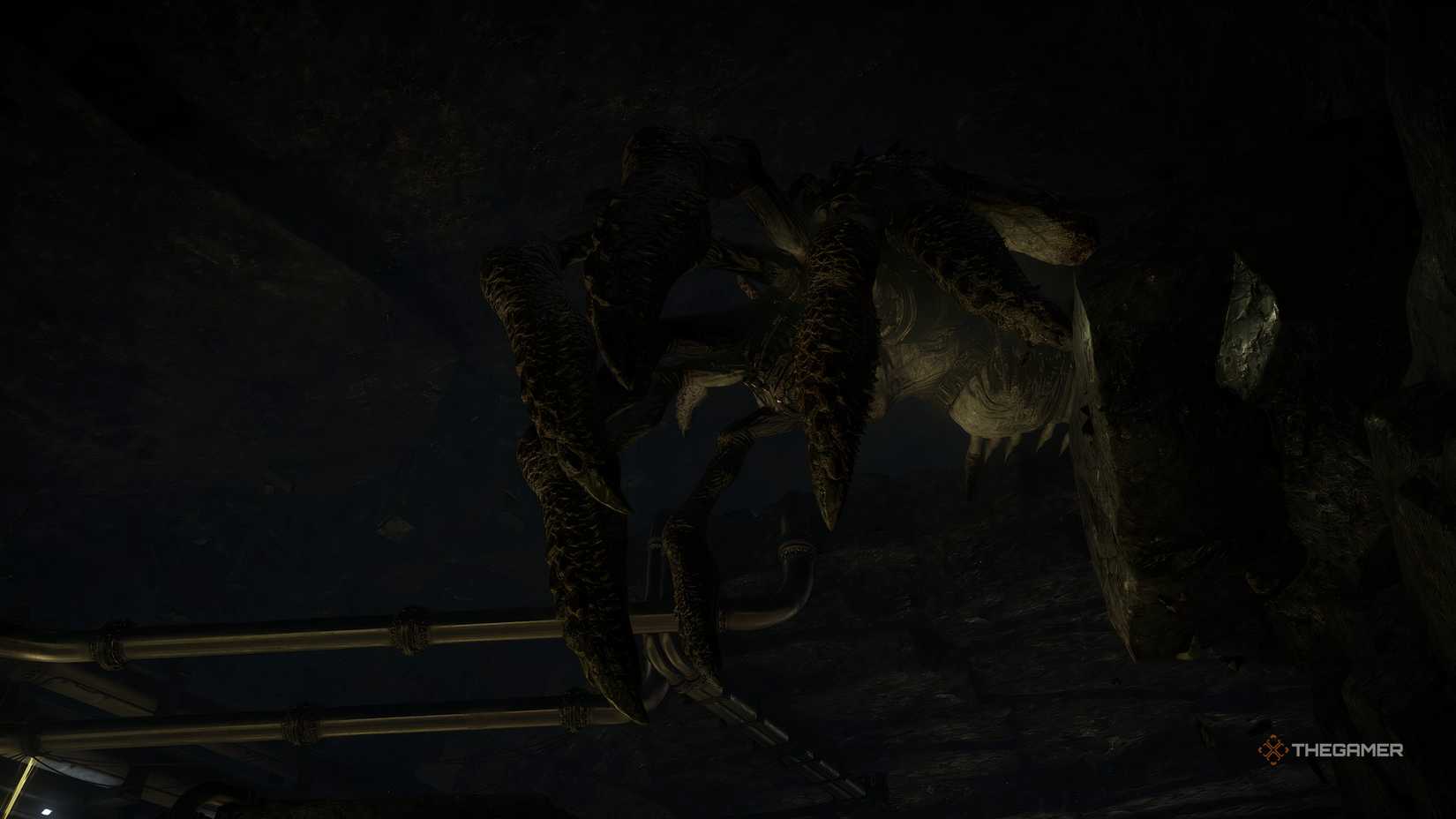 The Corpser coming down from a wall in Gears of War: Reloaded. 