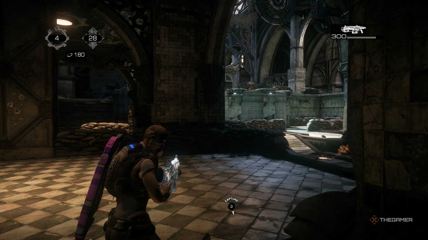 The player looking a faded Next Marker in Gears of War: Reloaded. 