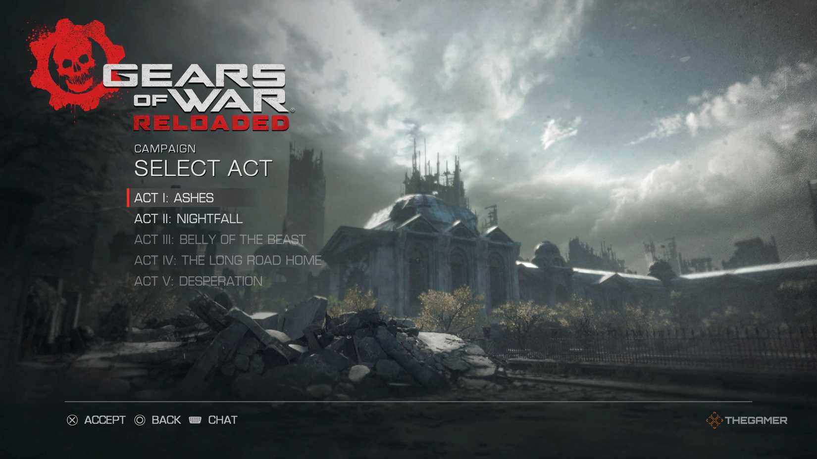 The Acts selection menu in Gears of War: Reloaded.