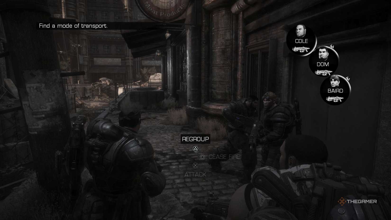 Marcus ordering his squad around in Gears of War: Reloaded.