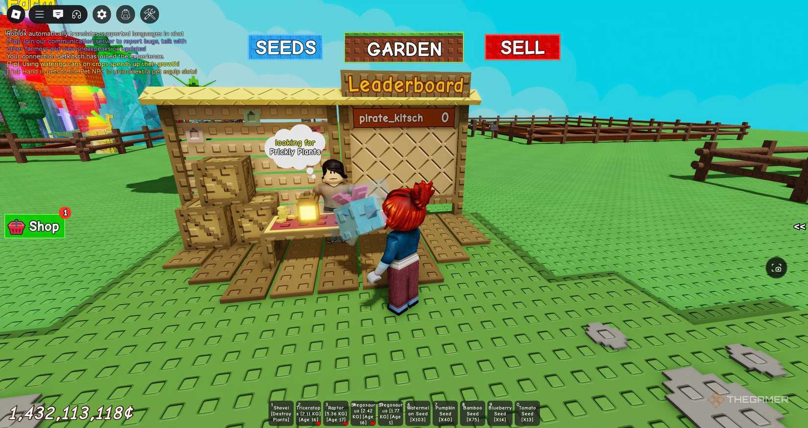 Giving a cactus to the Beanstalk NPC in Grow a Garden.