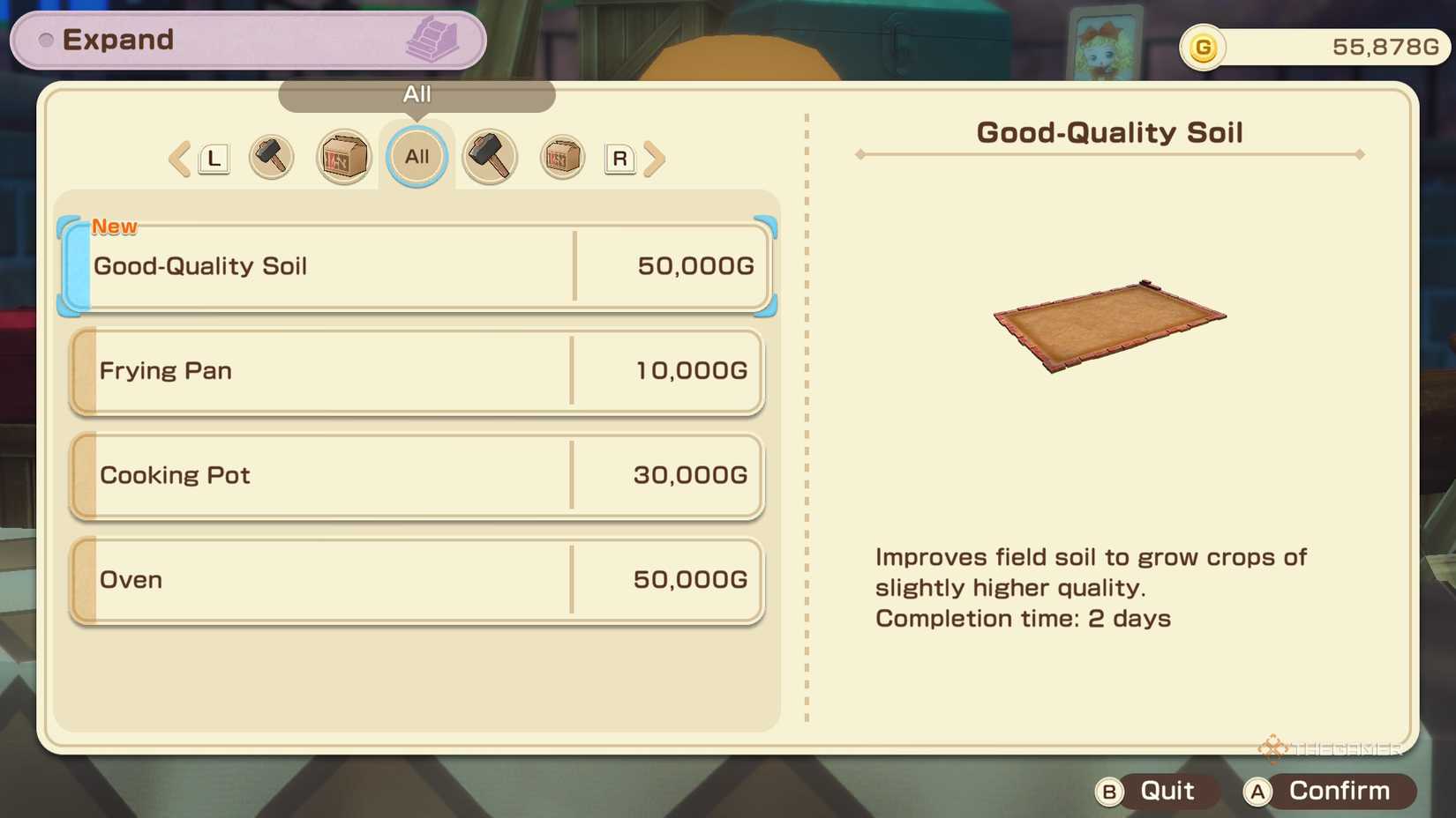 Good quality soil upgrade in Story of Seasons Grand Bazaar.