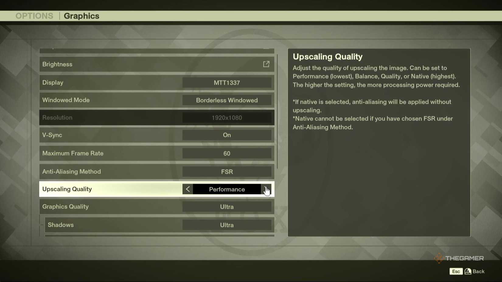 Graphics settings in Metal Gear Solid Delta Snake Eater.