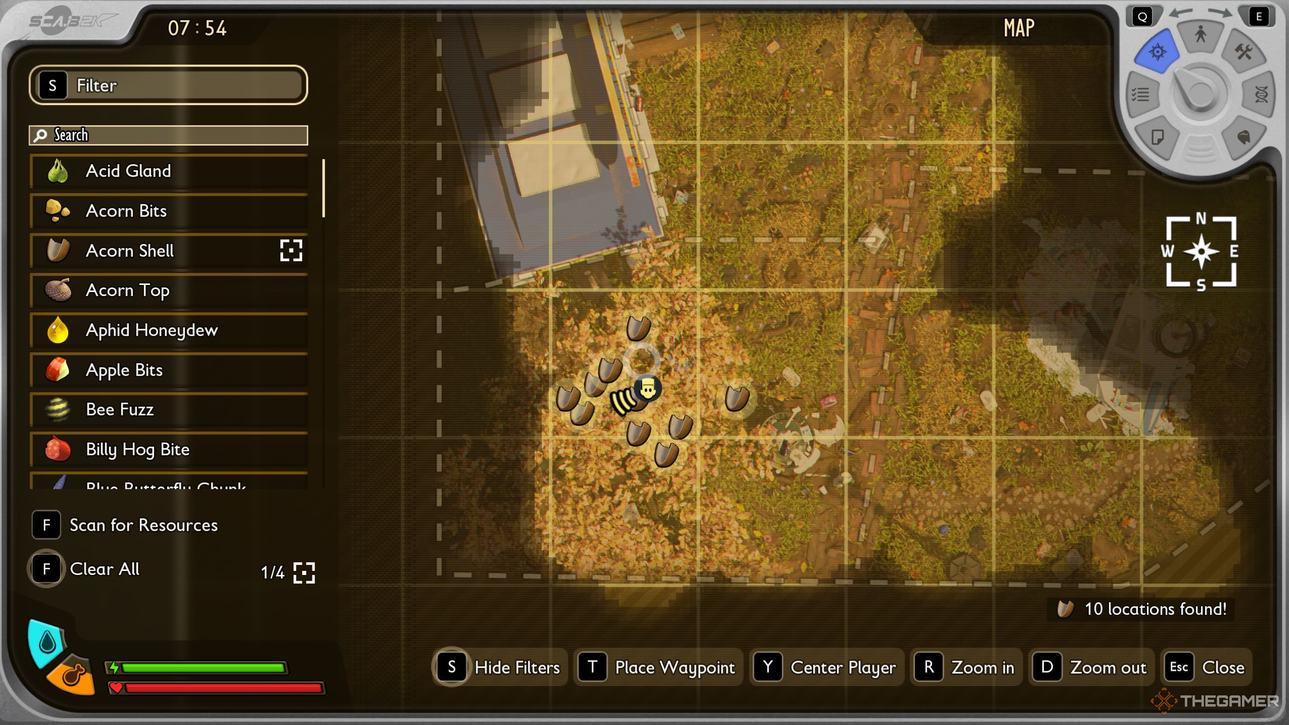 Grounded 2 acorns marked on the map.