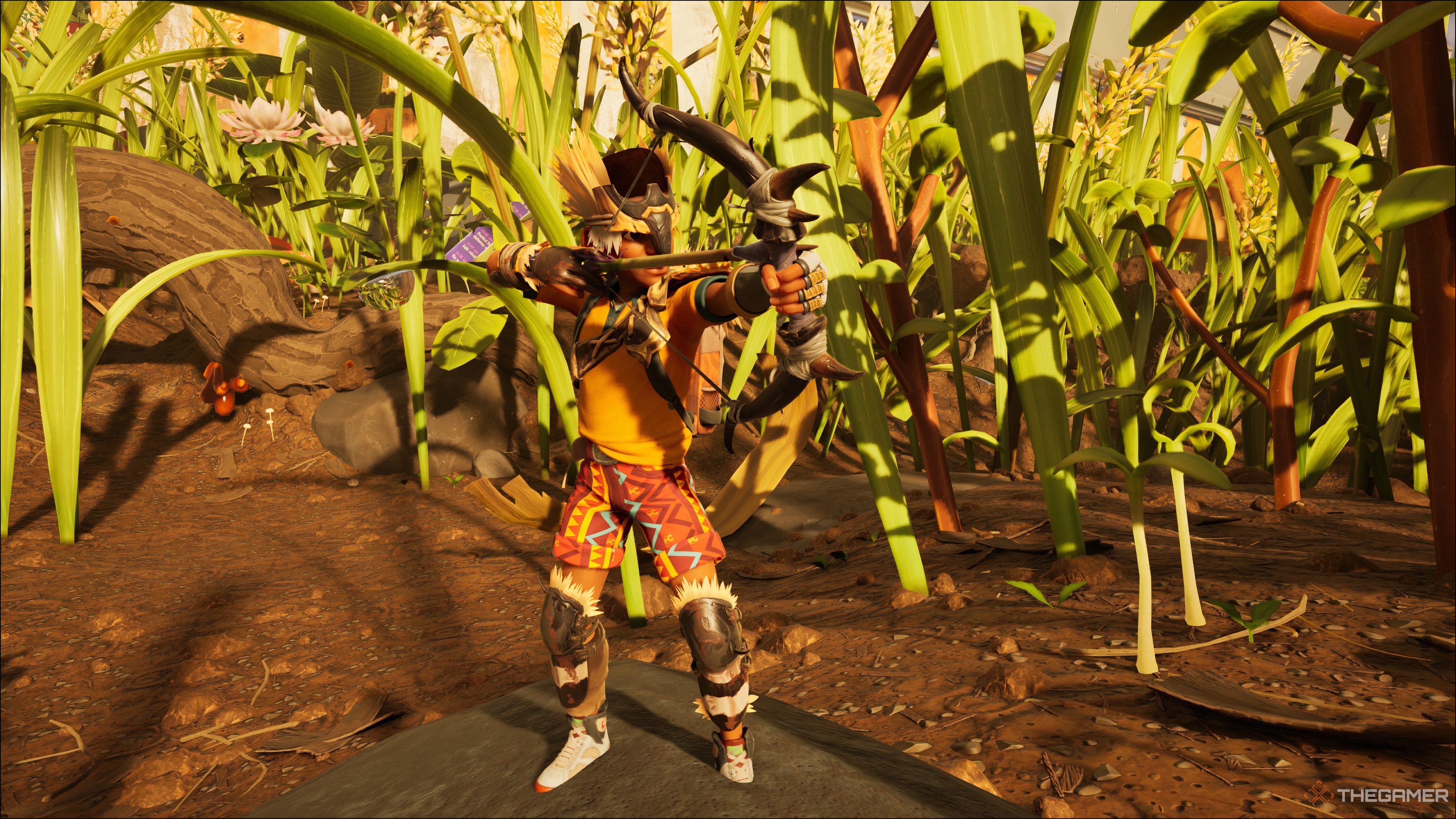 Max shooting a bow and arrow as a Ranger in Grounded 2.