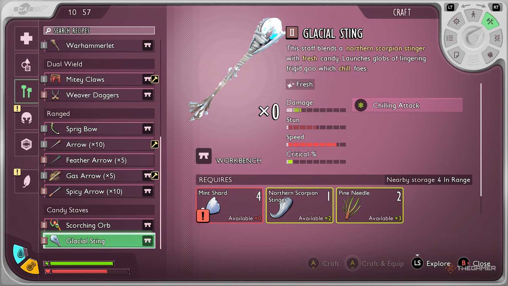 Grounded 2 Candy Stave weapons in the Workbench menu.