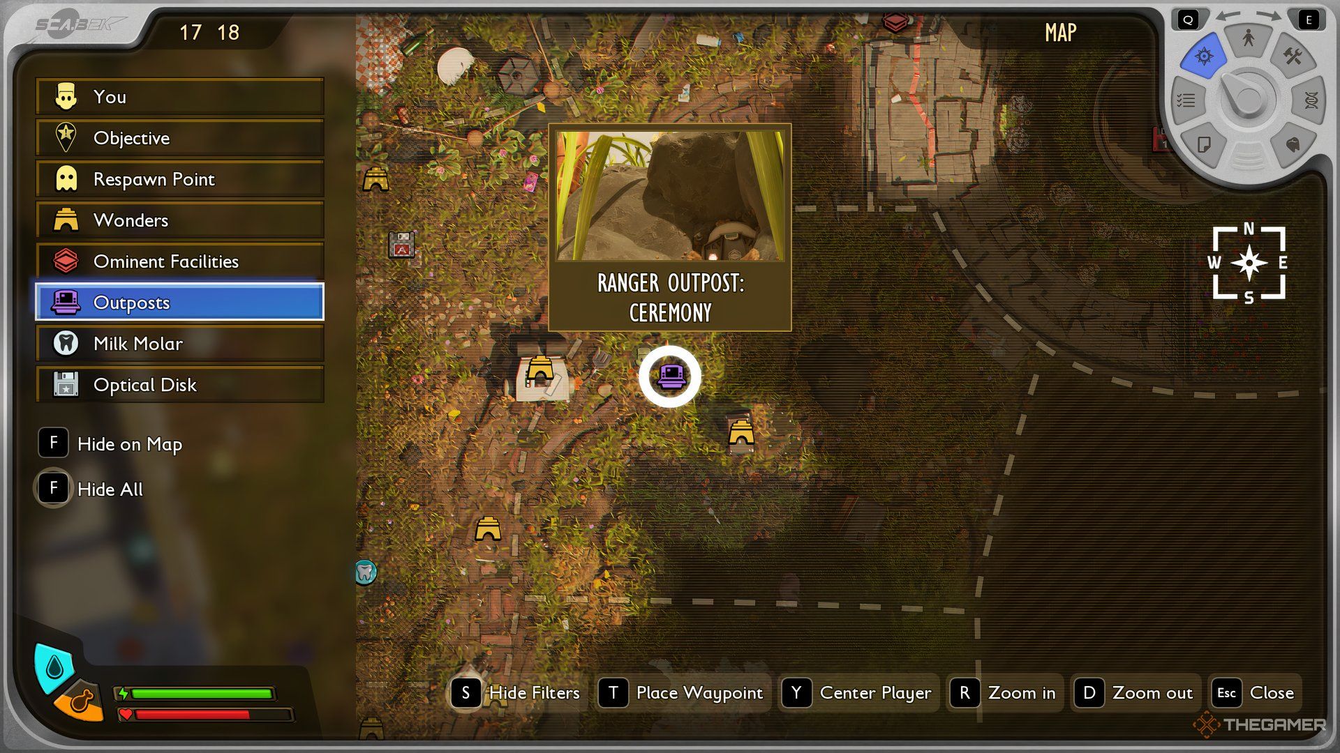The Ceremony Outpost selected on the map of Grounded 2.
