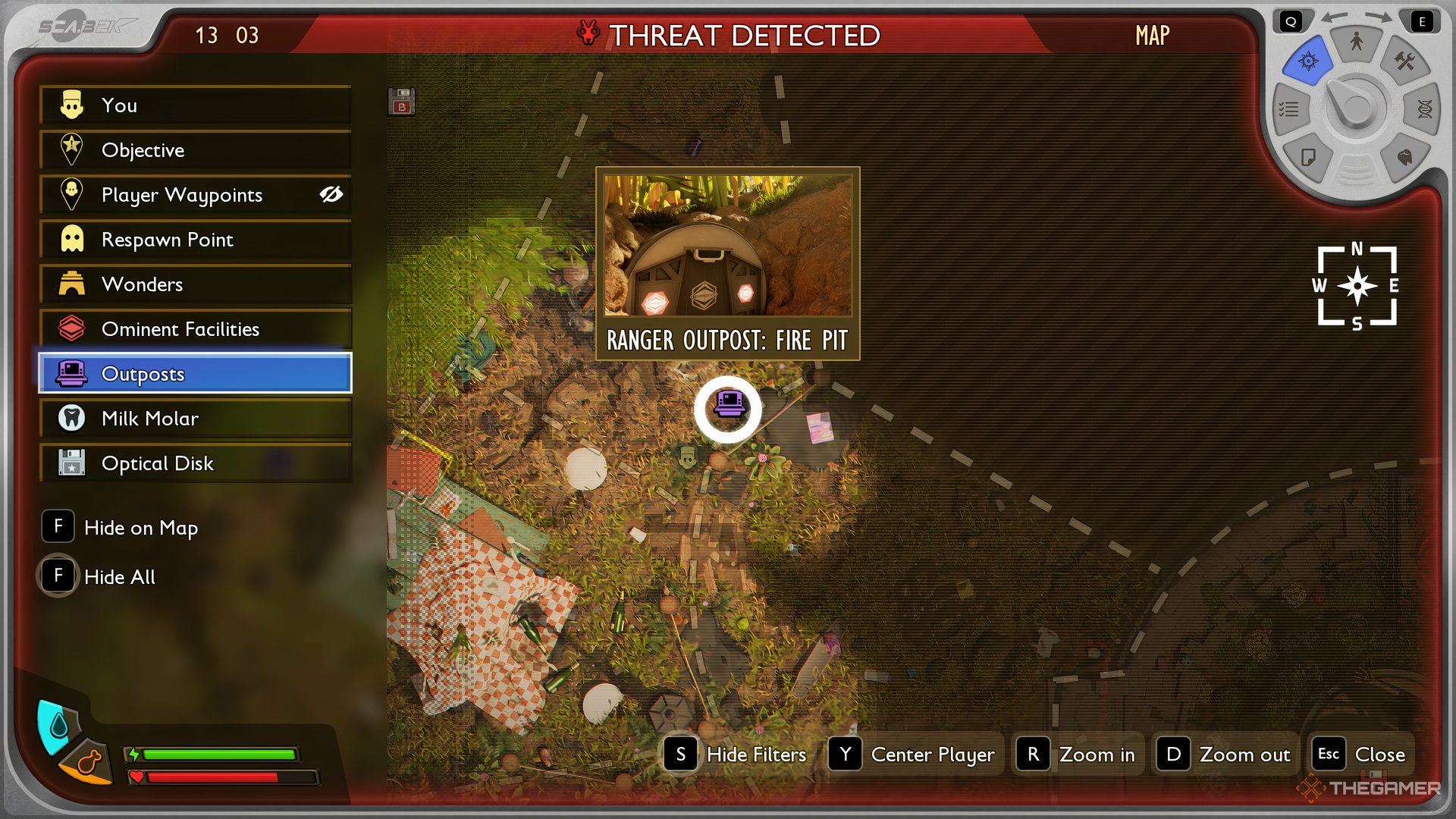 The Fire Pit Outpost selected in the map of Grounded 2.
