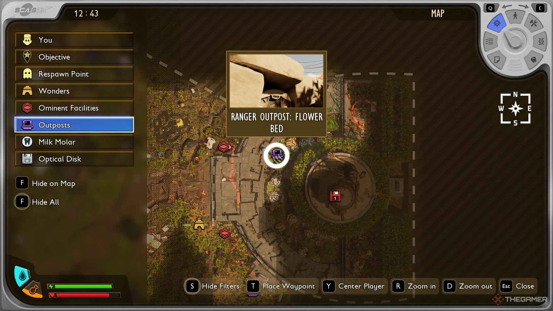 The Flower Bed Outpost shown on the map of Grounded 2.