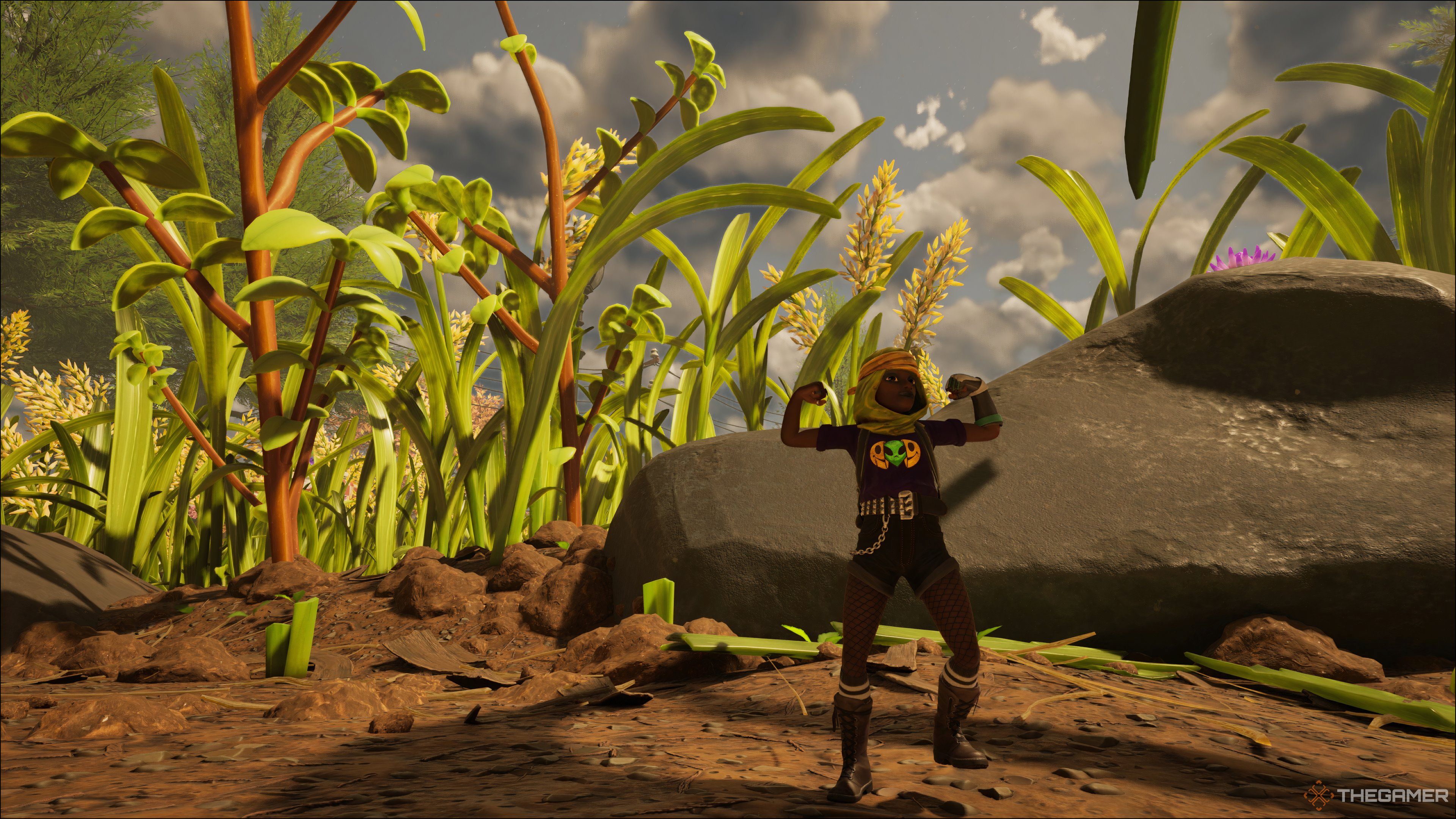 Willow making a flexing pose in Grounded 2.