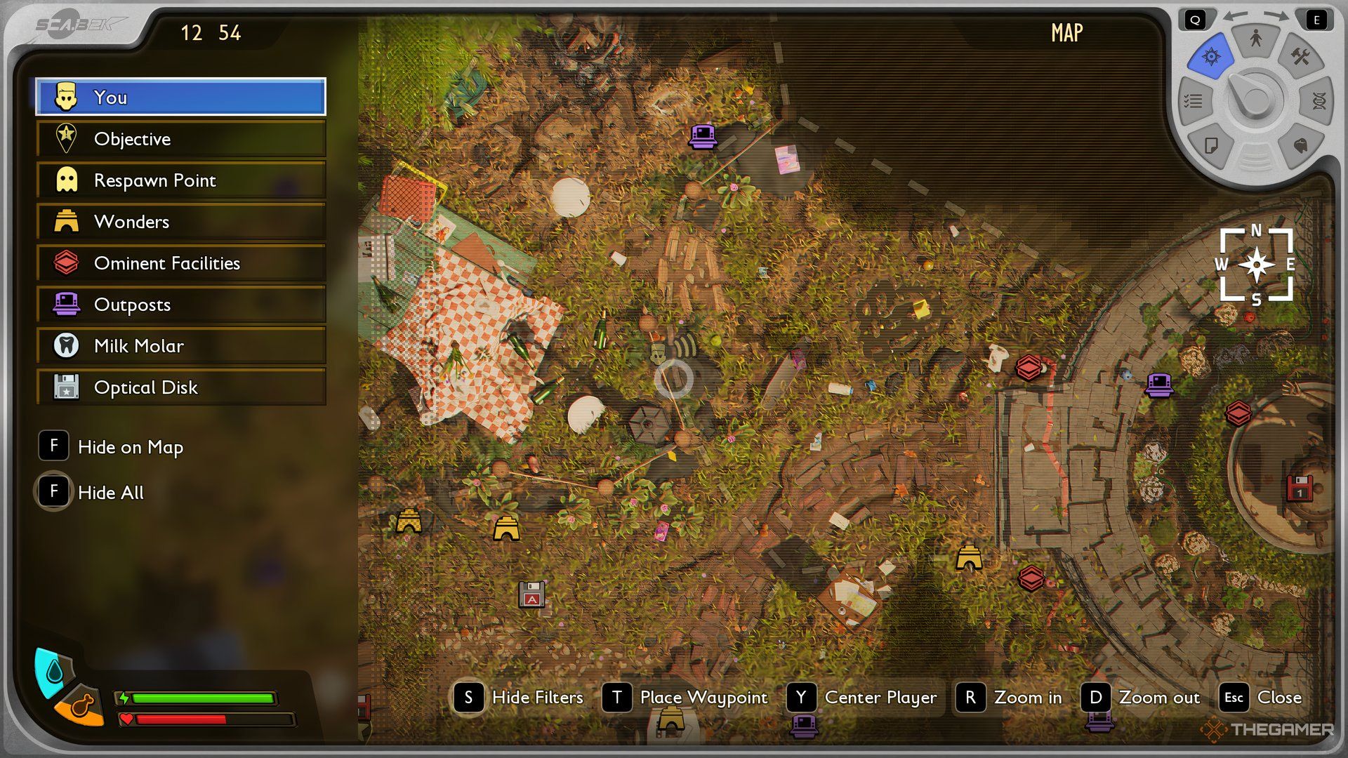 The map of Grounded 2 over the area where the Bees are in Grass Games.