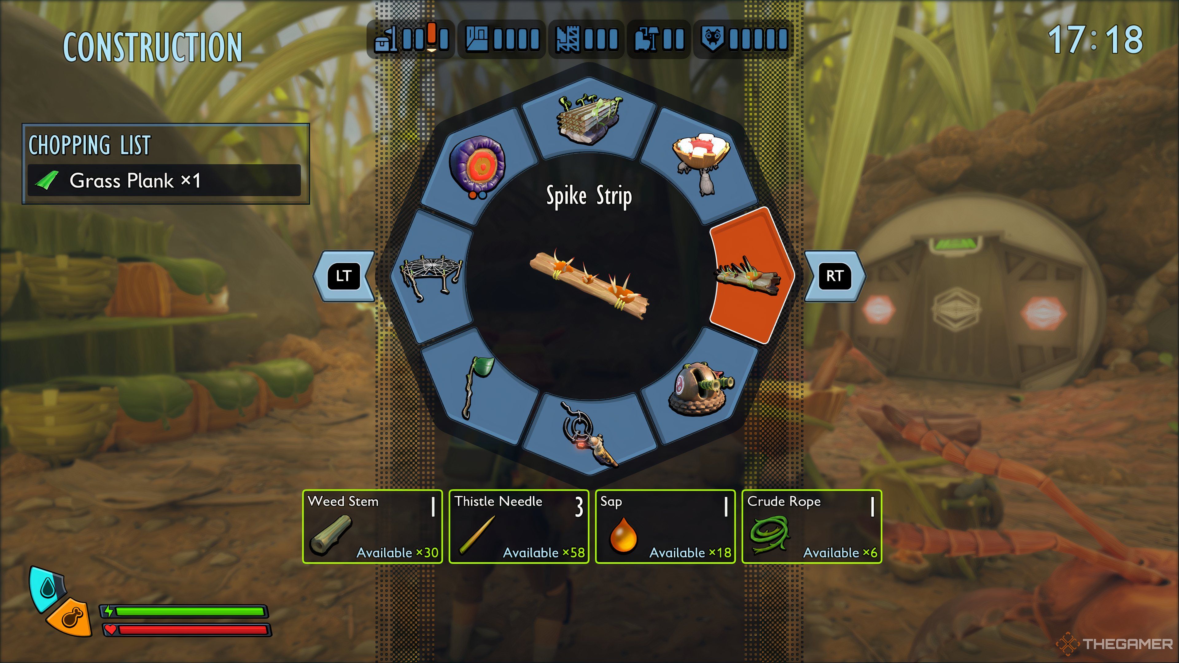 The Spike Strip selected on a Crafting Wheel in Grounded 2.