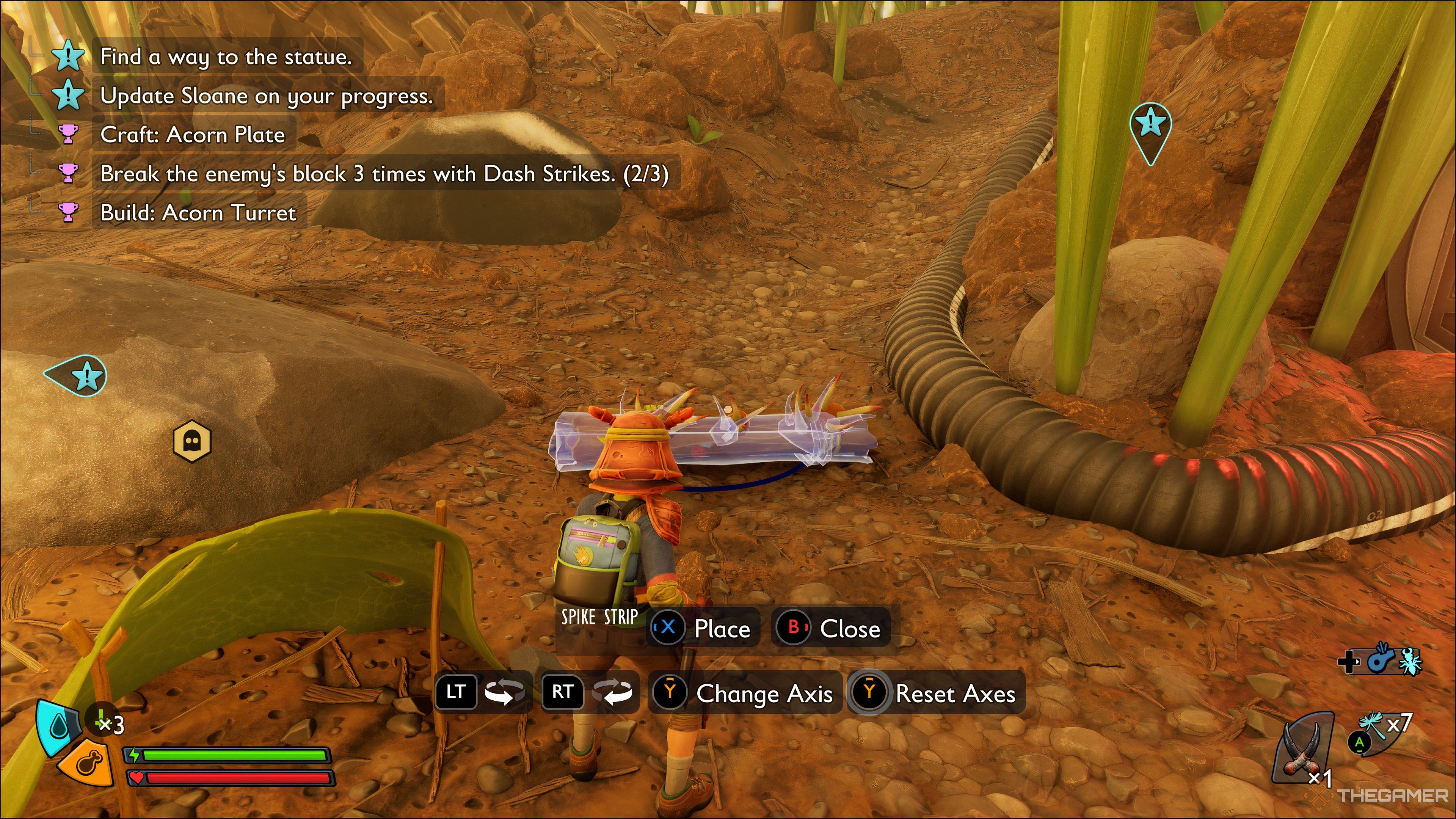 A teen relocates a Spike Strip Placement in Grounded 2.