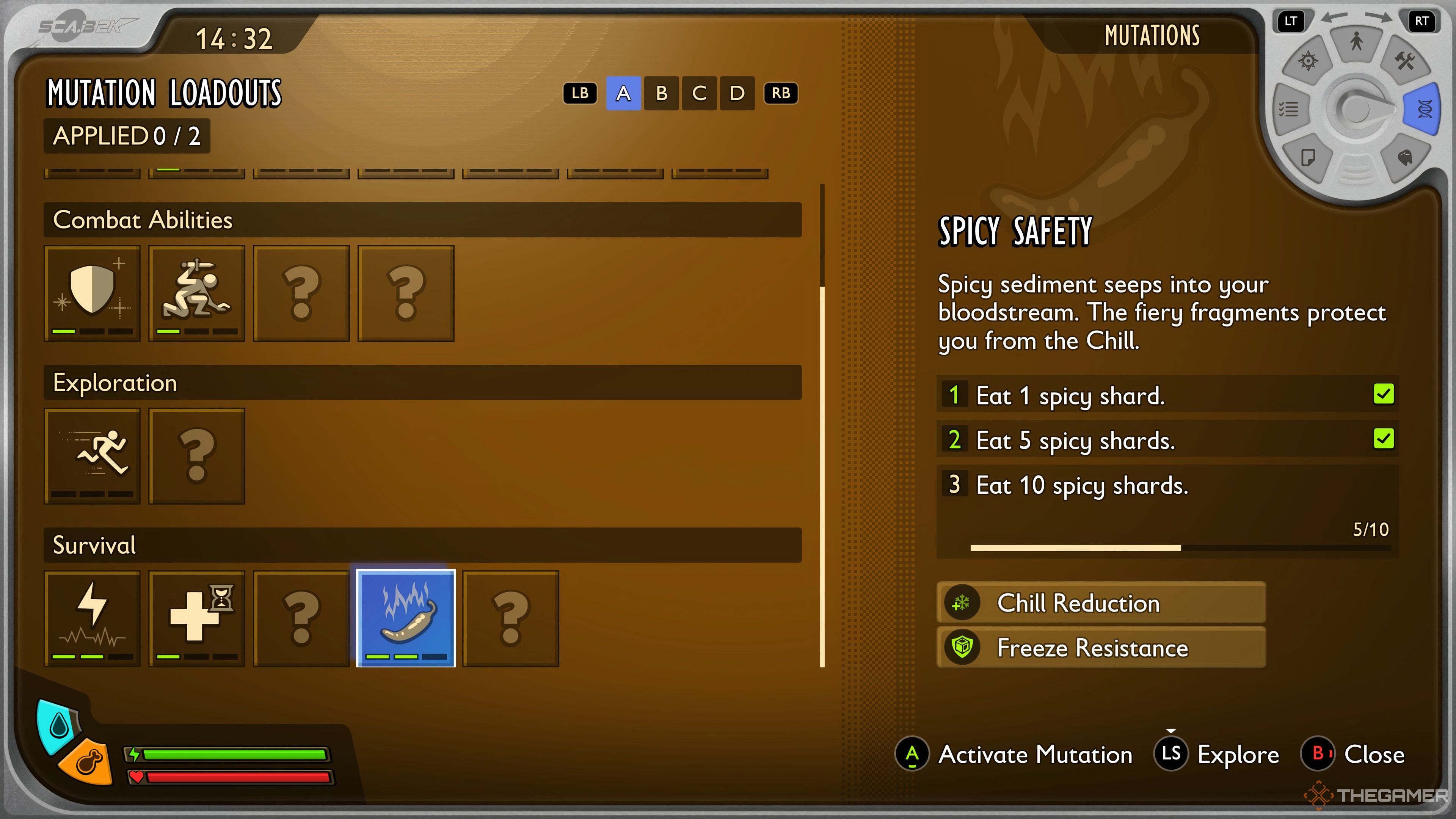 The Spicy Safety mutation in the menu of Grounded 2.