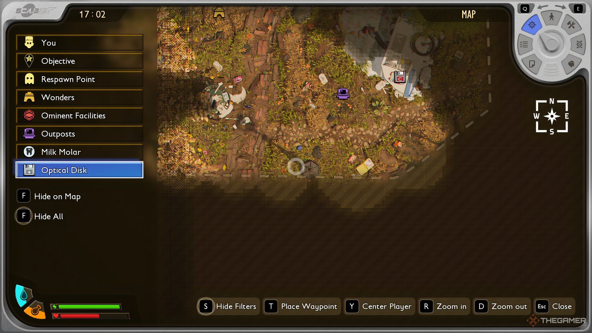 The map of Grounded 2 showing the where the ORC Bee is in the Ice Cream Cart region. 