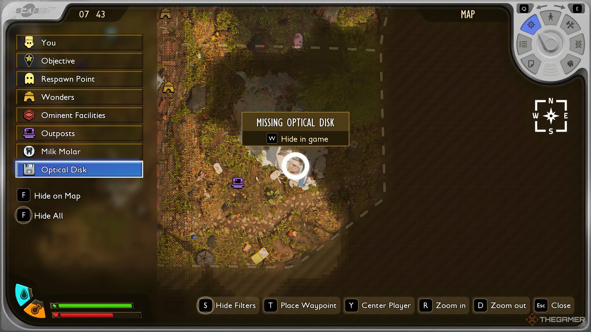The map of Grounded 2 showing the location of the Optical Disk in the Ice Cream Cart Region.