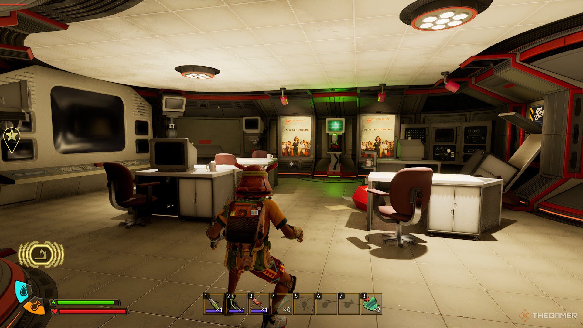 The player standing inside one of the outposts in Grounded 2.