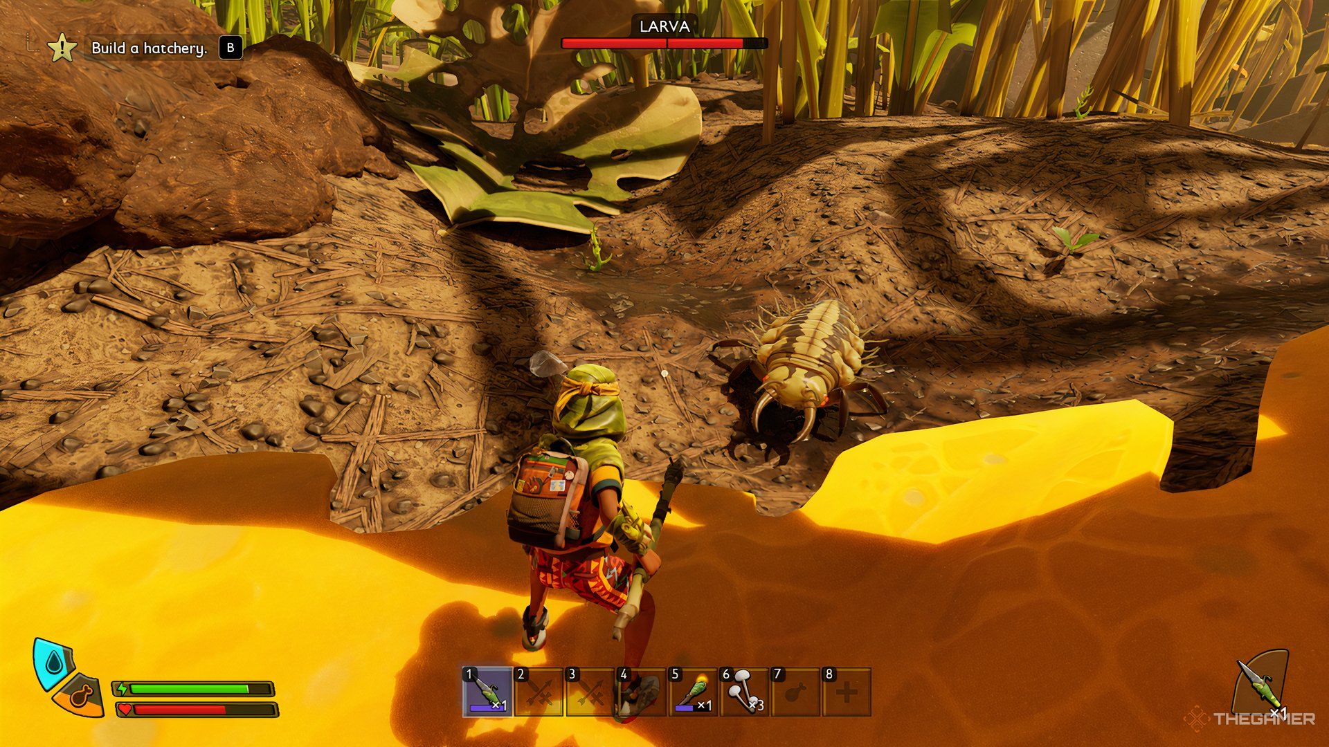 A player being attacked my a Larva in Grounde 2.